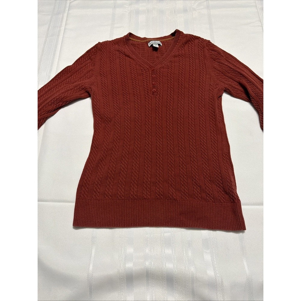 Croft & Barrow Womens Medium Rust Red Cable Knit Henley V-Neck Sweater Pullover